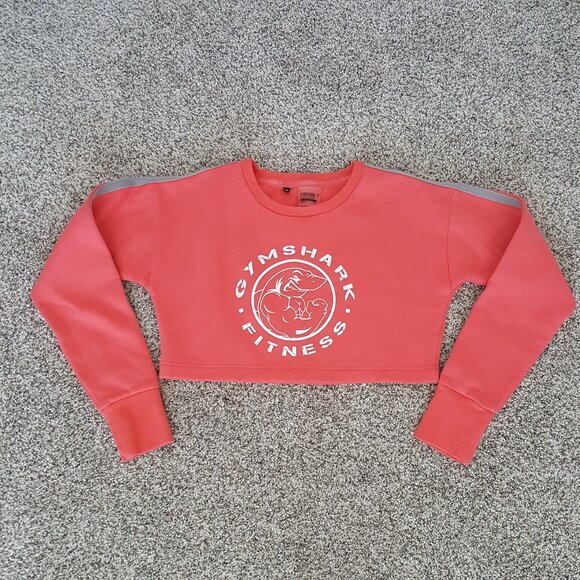 NEW GYMSHARK Legacy Cropped Sweatshirt Fleece Crop Top Sweater Coral Pink S - Picture 6 of 12